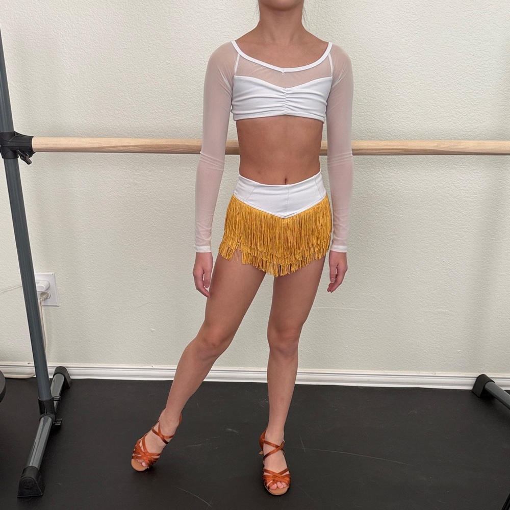 FIVE DANCEWEAR White and Gold ballroom skirt